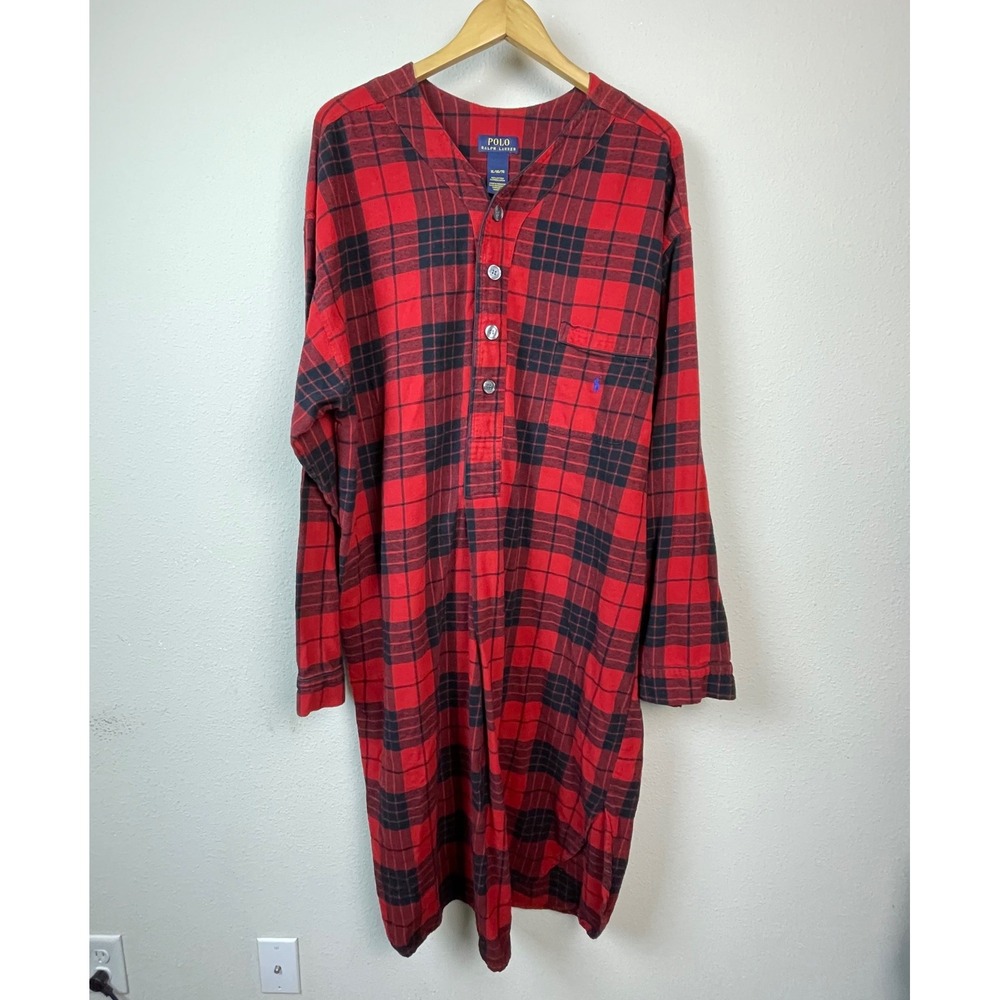 Polo Ralph Lauren Nightshirt Womens XL Red Black Plaid Flannel‎ Cotton Heritage